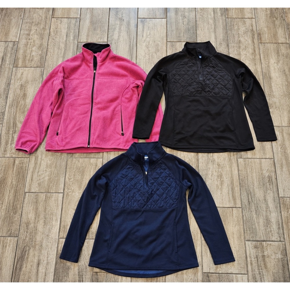 Lands End Avia Jacket Pullover Size S Pink Black Navy Fleece Quilted Lot of 3